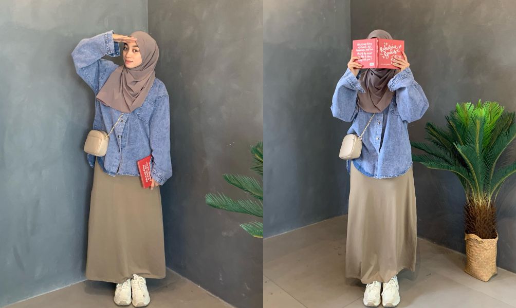 Outfit Kerja Hijab Syari - Kemeja Jeans