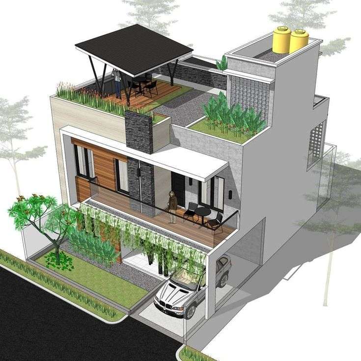 Desain Rumah 2 Lantai dengan Rooftop