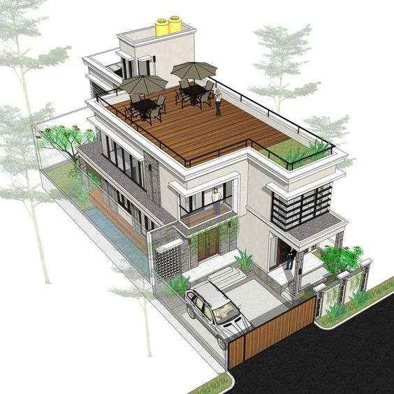 Desain Rumah 2 Lantai dengan Rooftop