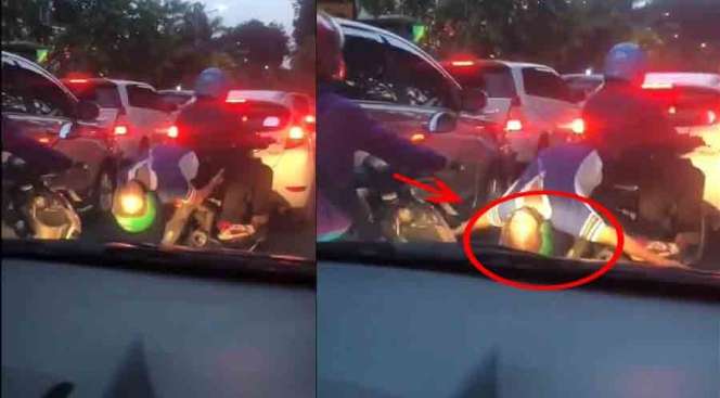 Capek Karena Macet, Bapak Ini Kayang di Motor Ojol