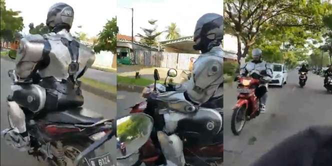 Naik Motor Bebek, Penampilan RoboCop Ini Bikin Salfok