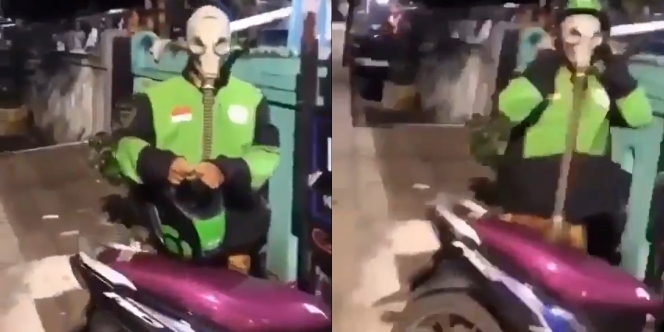 Parno Berlebihan Akibat Corona, Driver Ojol Sampek Pake Masker Gas 