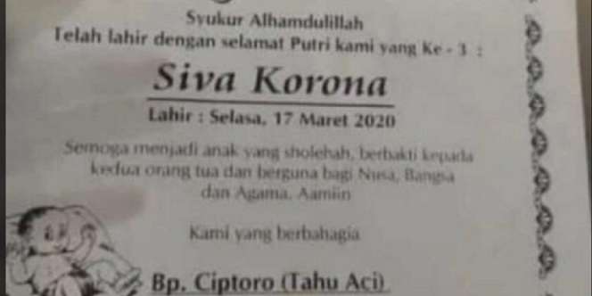 Ngasih Nama Anak Korona, Waduh Nggak Sekalian Flu Burung nih?