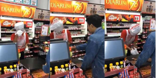 Viral Pegawai Minimarket Ini Pakai Kostum dari Kresek untuk Cegah Corona, Anti WFH Club!