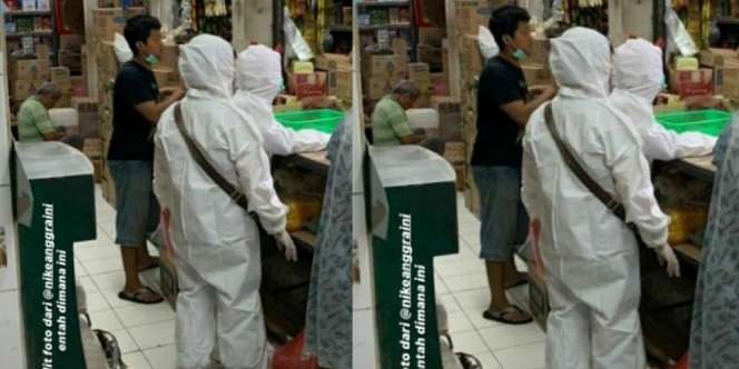 APD Lagi Langka, Eh Orang Ini Malah Pakek Hazmat Cuma Buat Beli Cabe! Netizen: Tuhkan Hilang Otaknya