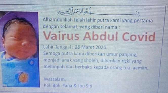 Makin Banyak Bayi Lahir dengan Tema Corona, Duh Padahal kan Nama Juga Doa?