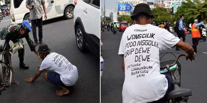 Sempat Takut karena Disuruh Berhenti, Kakek Ini Menangis Haru karena Diberi Beras dan Masker Gratis