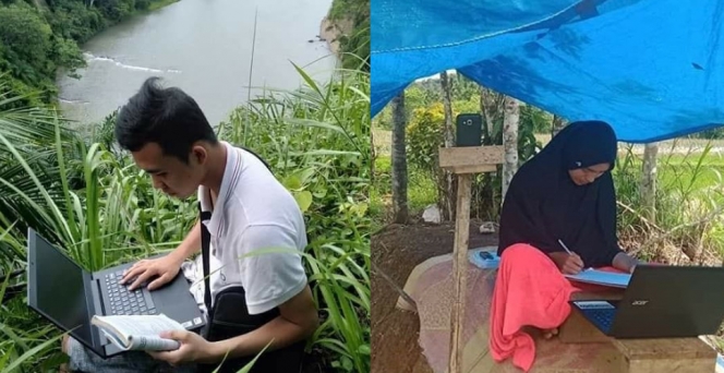 Perjuangan Mahasiswa di Daerah Kampung, Terpaksa Pergi ke Tempat Tinggi Demi Bisa Kuliah Online
