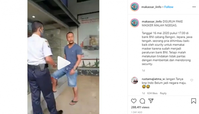 Menolak Pakai Masker dan Bentak Security Bank, Bapak Ini Viral Sampai Bikin Netizen Geram