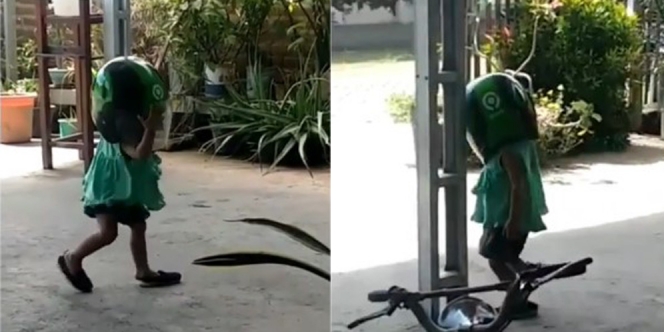 Viral Video Kelakuan Bocah Pakai Helm Kegedean, Netizen: Mau Ngakak Tapi Kasian