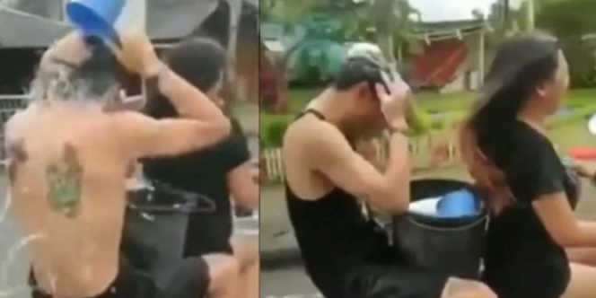 Viral Pemuda Mandi & Keramas di Jalan Dibonceng Cewek Seksi Naik Motor, Gabut banget Ya?