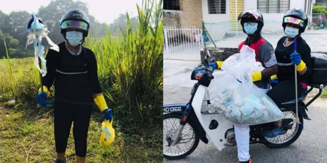 Sampah Masker Bertebaran di Jalanan, Kakak Beradik Ini Rela Pungut dan Membersihkannya
