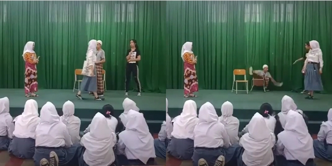 Video Kocak Jatuh Saat Pentas Drama di Sekolah, Netizen: Ngakak Sampek Kentut