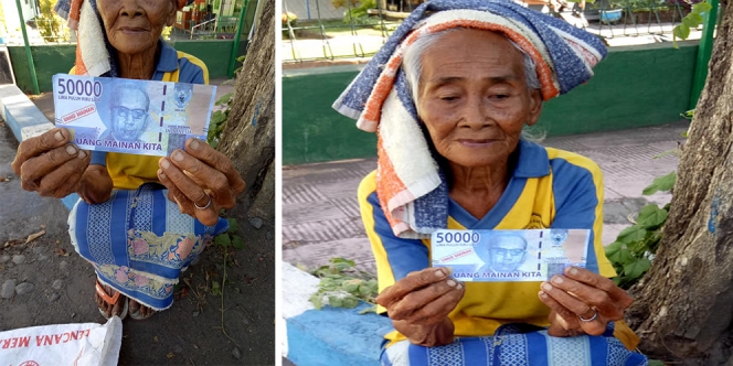 Miris Banget, Nenek penjual Mangga di Pinggir Jalan Ini Dagangannya Dibeli dengan Uang Mainan