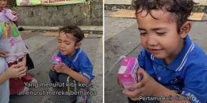 Cuma Dikasih Susu Sekotak Dua Anak Ini Udah Seneng Banget, Ekspresinya Bikin Hati Teriris