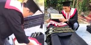 Bikin Haru, Pria Ini Bawa dan Pakaikan Baju Toga ke Makam Kekasih untuk Wisuda Bareng