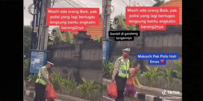 Bantu Bawakan Barang Seorang Lansia yang Pulang dari Pasar, Polisi ini Bikin Warganet Terharu