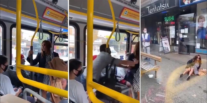 Wanita Ini Didorong Keluar dari Bus hingga Tersungkur Setelah Ludahi Penumpang Lain