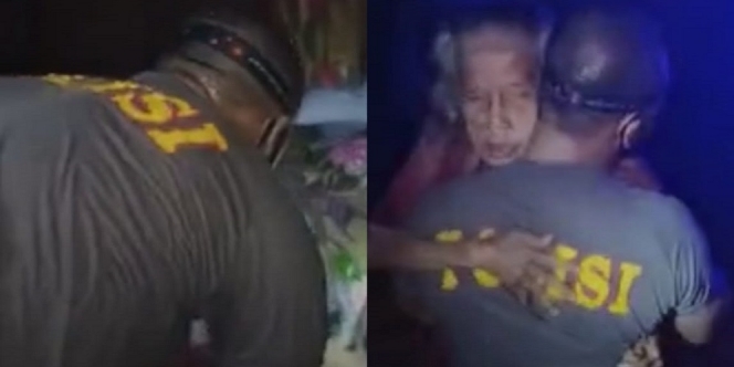 Momen Haru Seorang Polisi Selamatkan Nenek yang Terjebak Banjir Sendirian di Rumahnya