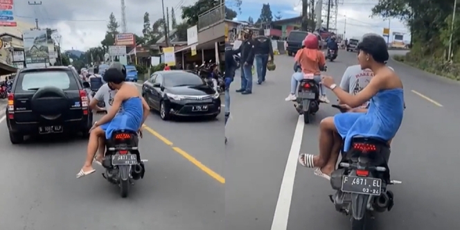 Naik Motor Keliling Kota Cuma Pakai Handuk, Aksi Cowok Ini Bikin Netizen Geleng Kepala