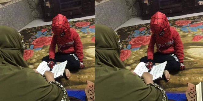 Kelewat Ngefans, Potret Bocah Ngaji Pakai Kostum Spiderman Ini Bikin Netizen Gemas!
