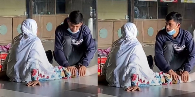 Tak Malu Pijat Kaki Ibu yang Duduk di Lantai Bandara, Lelaki Ini Banjir Pujian