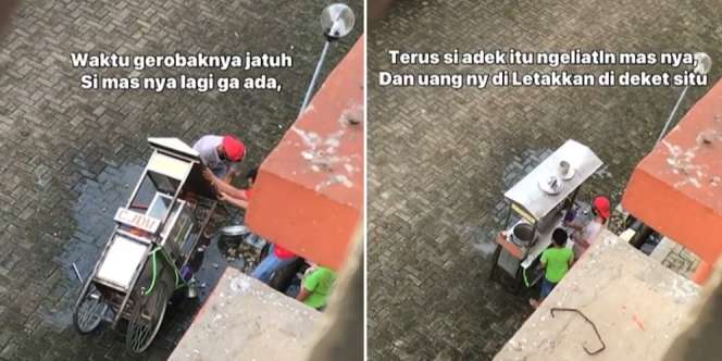 Lihat Gerobak Bakso Terguling, Aksi Anak Kecil Ini Bikin Salut