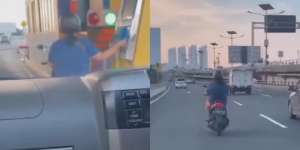 Viral Video Ibu-Ibu Naik Motor Lewat Jalan Tol, Jadi Sorotan Netizen