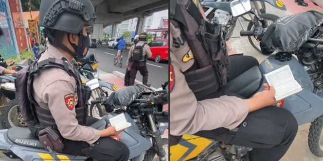Potret Polisi Luangkan Waktu Baca Al-quran saat Bertugas, Bikin Kagum Netizen