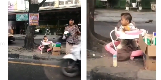 Perjuangan Seorang Ibu Penjual Tisu, Terpaksa Bawa Anak di Pembatas Jalan
