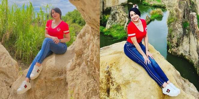 Pakai Baju Ketat Merah, Berikut 10 Gaya Liburan Tessa Kaunang yang Pamer Body Goals