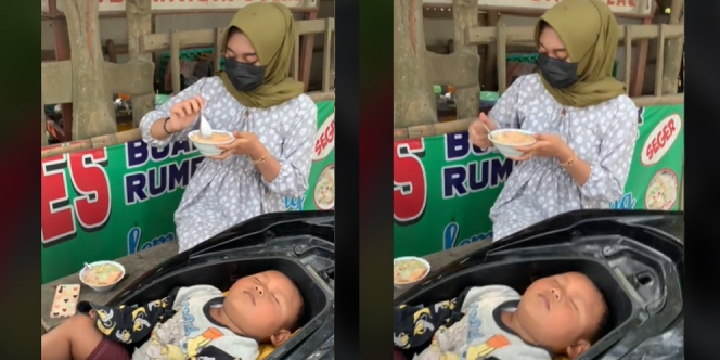 Viral Anak Kecil Ditidurkan di Dalam Jok Motor, Ibunya Malah Asyik Makan Es!