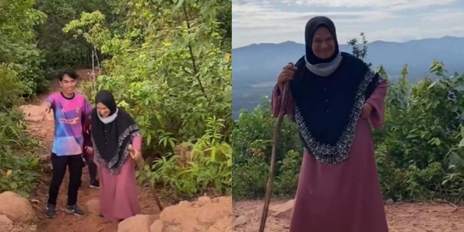 Hanya Pakai Sandal dan Gamis, Nenek 74 Tahun Ini Berhasil Mendaki Sampai ke Puncak Gunung