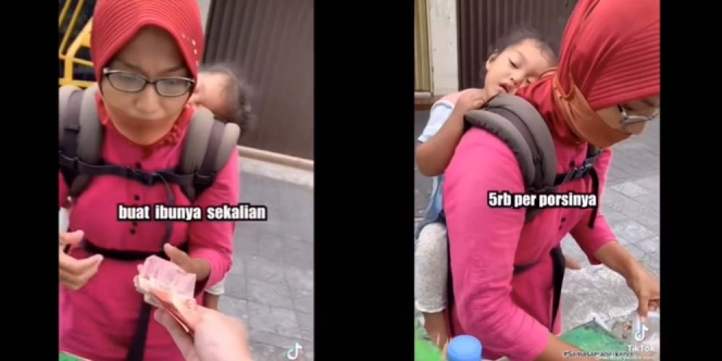 Potret Perjuangan Seorang Ibu, Jalan Kaki 30 Km Jualan Bakso Keliling Sambil Gendong Anak