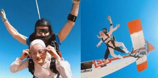 11 Potret Dinda Hauw dan Rey Mbayang Lakukan Sky Diving di Dubai yang Keren Banget!