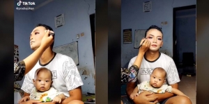 Suami Ini Pasrah Dirias Istri Pas Lagi Gendong Anak, Hasil Makeupnya Manglingi Banget!