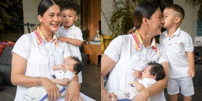 7 Gaya Paula Verhoeven Berpose di Depan Kamera Bareng Kedua Anaknya Pakai Baju Serba Putih