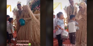 Gurunya Nikah, Rombongan Anak SD Ini Datang ke Pesta Pernikahan Bawa Kado Peralatan Rumah Tangga