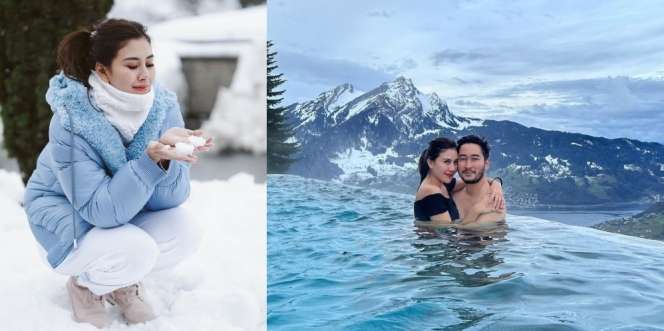 7 Potret Syahnaz Liburan Cantik di Swiss, Main Salju sampai Berendam di Kolam Air Panas