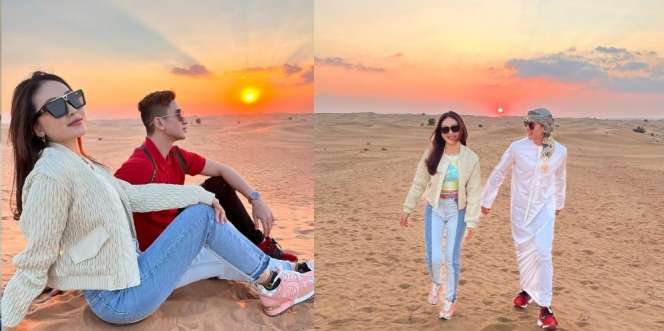 7 Potret Romantis Verrell Bramasta dan Natasha Willona saat Nikmati Sunset di Gurun Pasir Dubai 