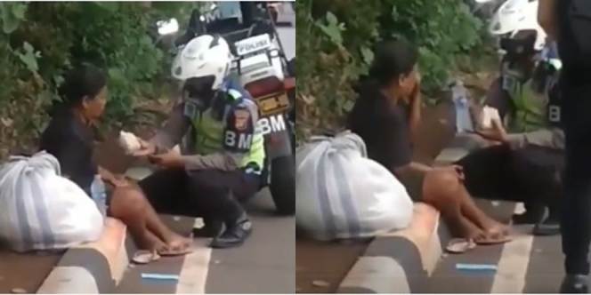 Viral Polisi Beri Makan Pemulung di Pinggir Jalan, Tuai Pujian Netizen