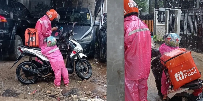 Potret Haru Perjuangan Driver Ojol Wanita, Bawa Anaknya Ikut Kerja Sampai Hujan-Hujanan di Jalan