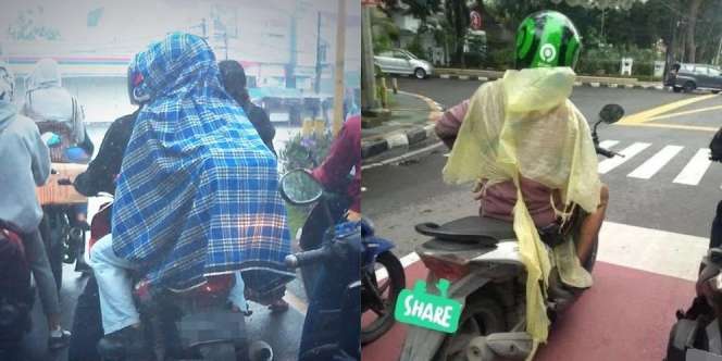 Lawan Serbuan Air, Begini 14 Penampakan Ajaib Para Pengendara Motor Saat Pakai Jas Hujan