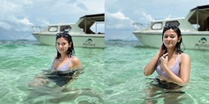 Potret Naysila Mirdad Main Air di Pantai Pulau Dodola, Baju Renangnya Bikin Salfok!