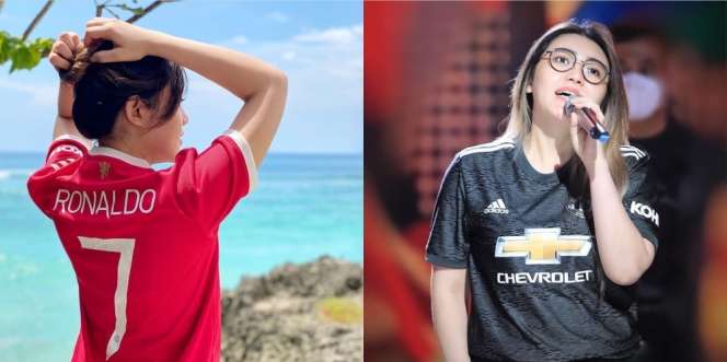 Potret Via Vallen Pakai Jersey MU, Pesona Pedangdut Malah Kayak Atlet Bola