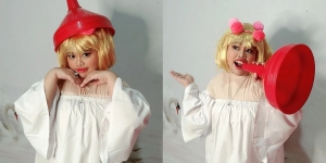 8 Potret Kekeyi Kenakan Baju Sabrina dengan Rambut Pendek, Corong Merah Pun Jadi Topi!