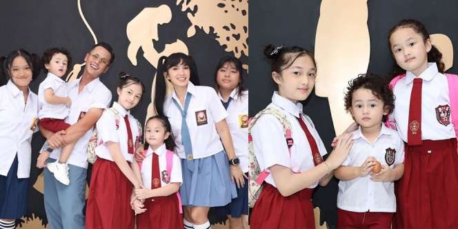 Potret Keluarga Ussy Sulistiawaty Kompak Pakai Seragam SD-SMA, Baby Saka Gemas Banget