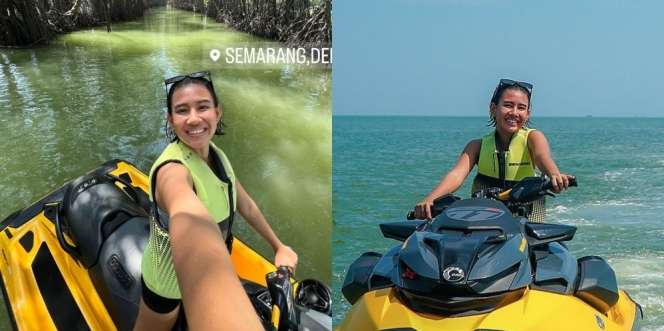 Makin Cantik Tanpa Make Up dan Kulit Coklat, Ini Potret Shenina Cinnamon Saat Bermain Jetski di Laut 