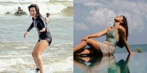 Potret Dita Fakhrana Liburan ke Pantai, Berselancar Ria Hingga Pamer Kulit Eksotis