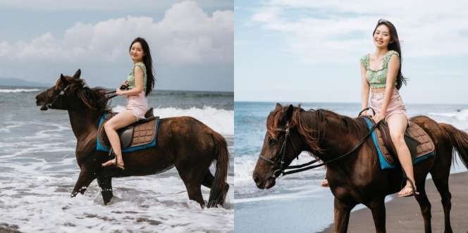 7 Potret Natasha Wilona Naik Kuda di Pantai, Cantik Curi Perhatian Pakai Crop Top Sabrina